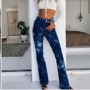 Tiger Mist Aster Tie Dye High Rise Flare Jeans Size Small Blue